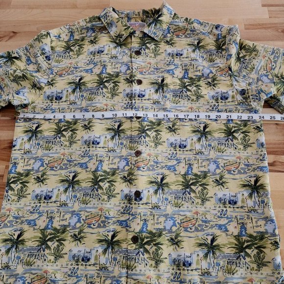 It's 5 O'Clock Somewhere Mens Silk Hawaiian Button Shirt Large Yellow Tropical - Picture 3 of 12